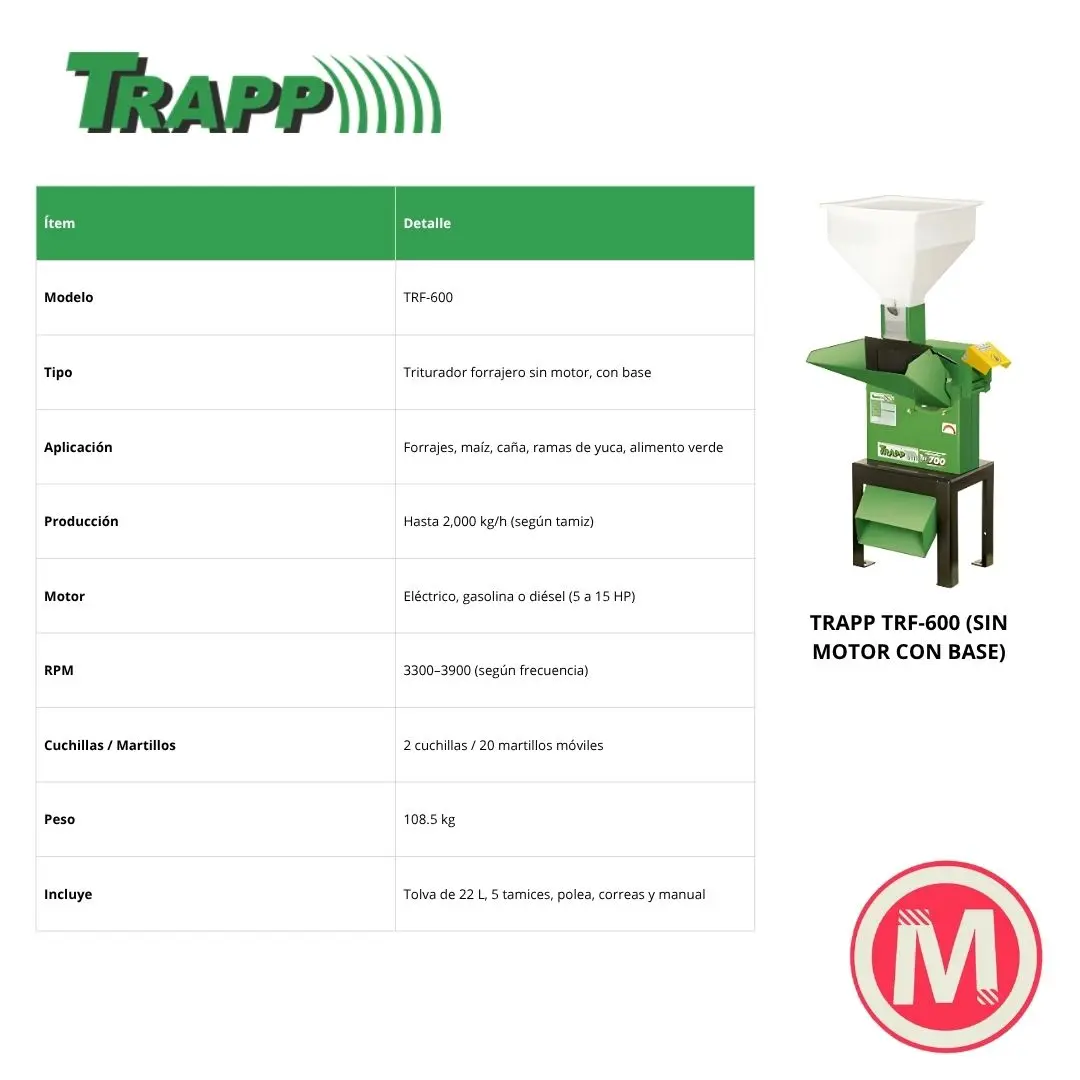 TRITURADOR FORRAJERO TRAPP, SIN MOTOR C/BASE - TRF600 - Imagen 6