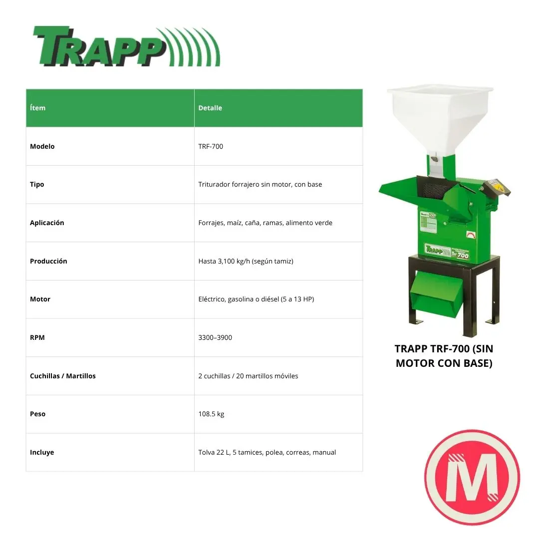 TRITURADOR FORRAJERO TRAPP, SIN MOTOR C/BASE - TRF700 - Imagen 10