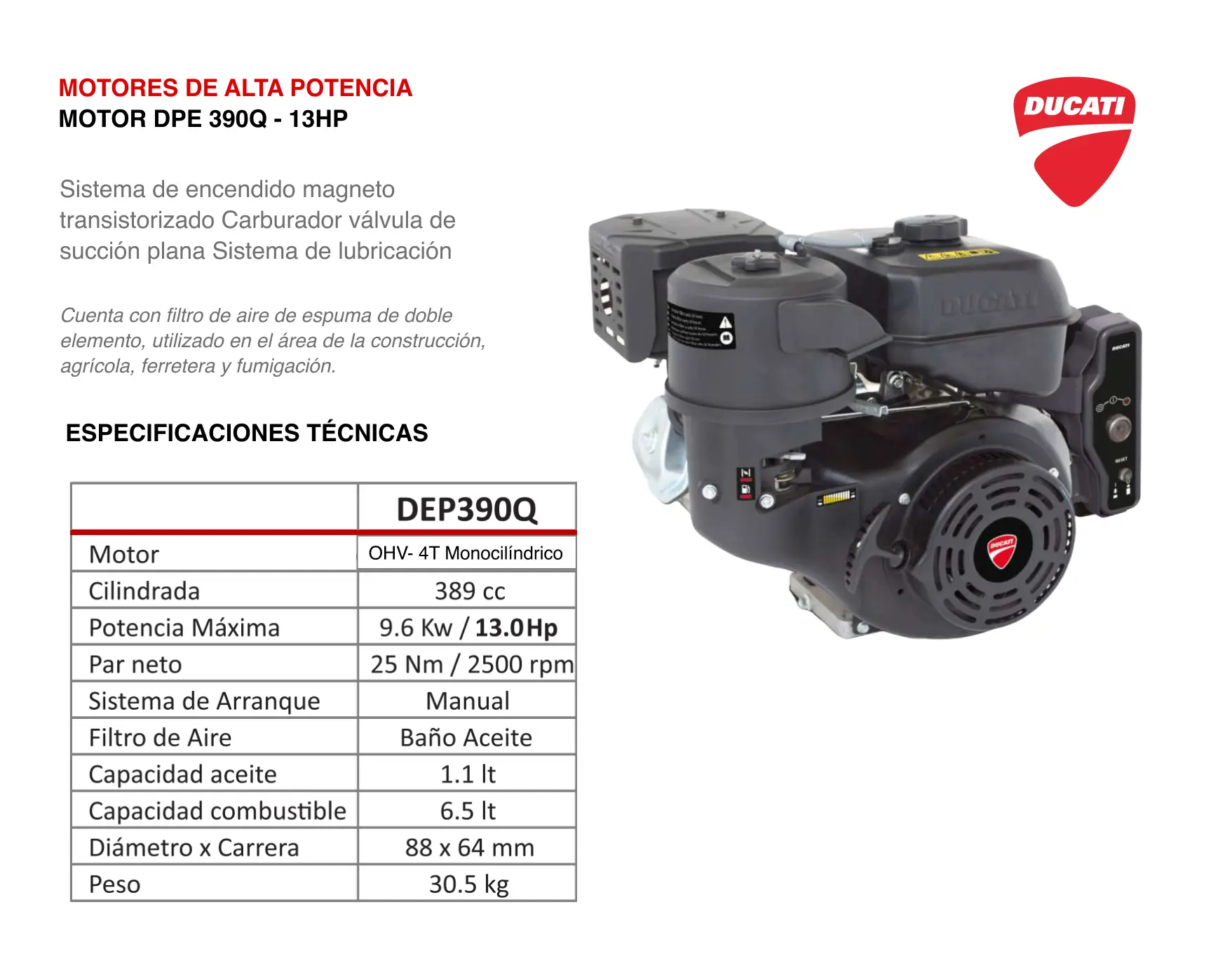 Motor Estacionario Ducati 13HP - DPE390Q - Imagen 4