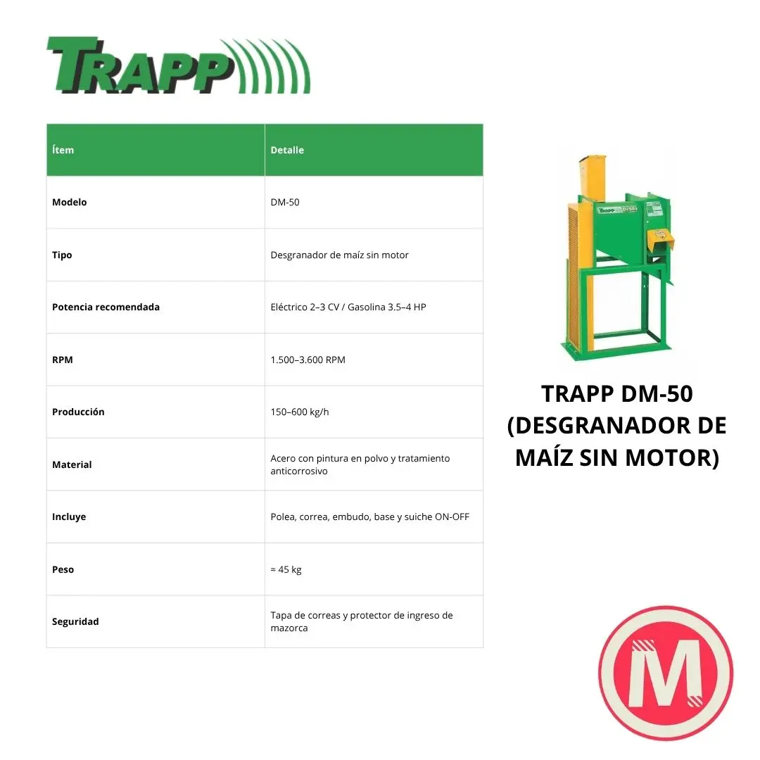 DESGRANADOR DE MAIZ TRAPP DM-50 SIN MOTOR - Imagen 2