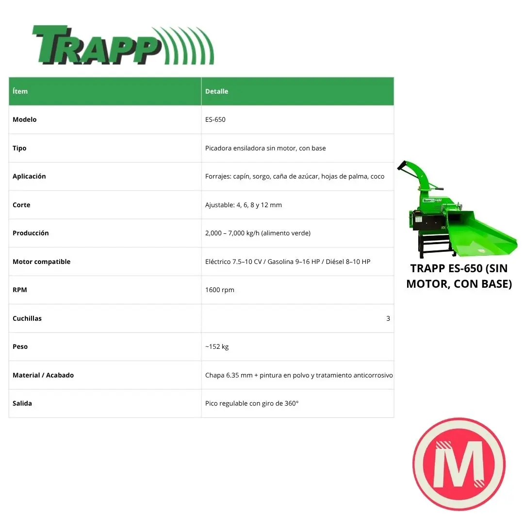 TRAPP PICADORA ENSILADORA ES-650, CON BASE, SIN MOTOR - Imagen 2