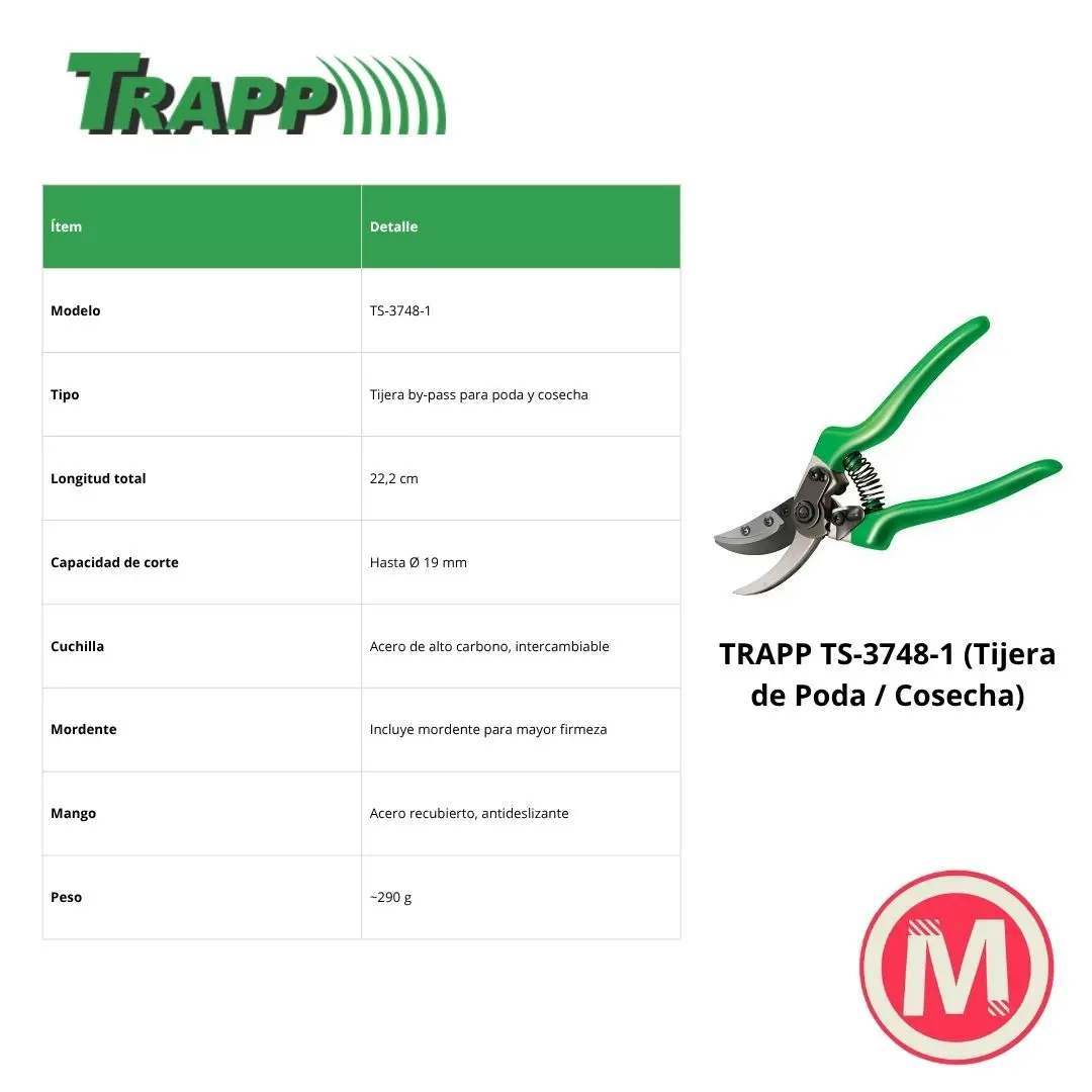 Trapp Tijera para podar/cosechar TS-3748-1 - 22.2 CM - Imagen 2