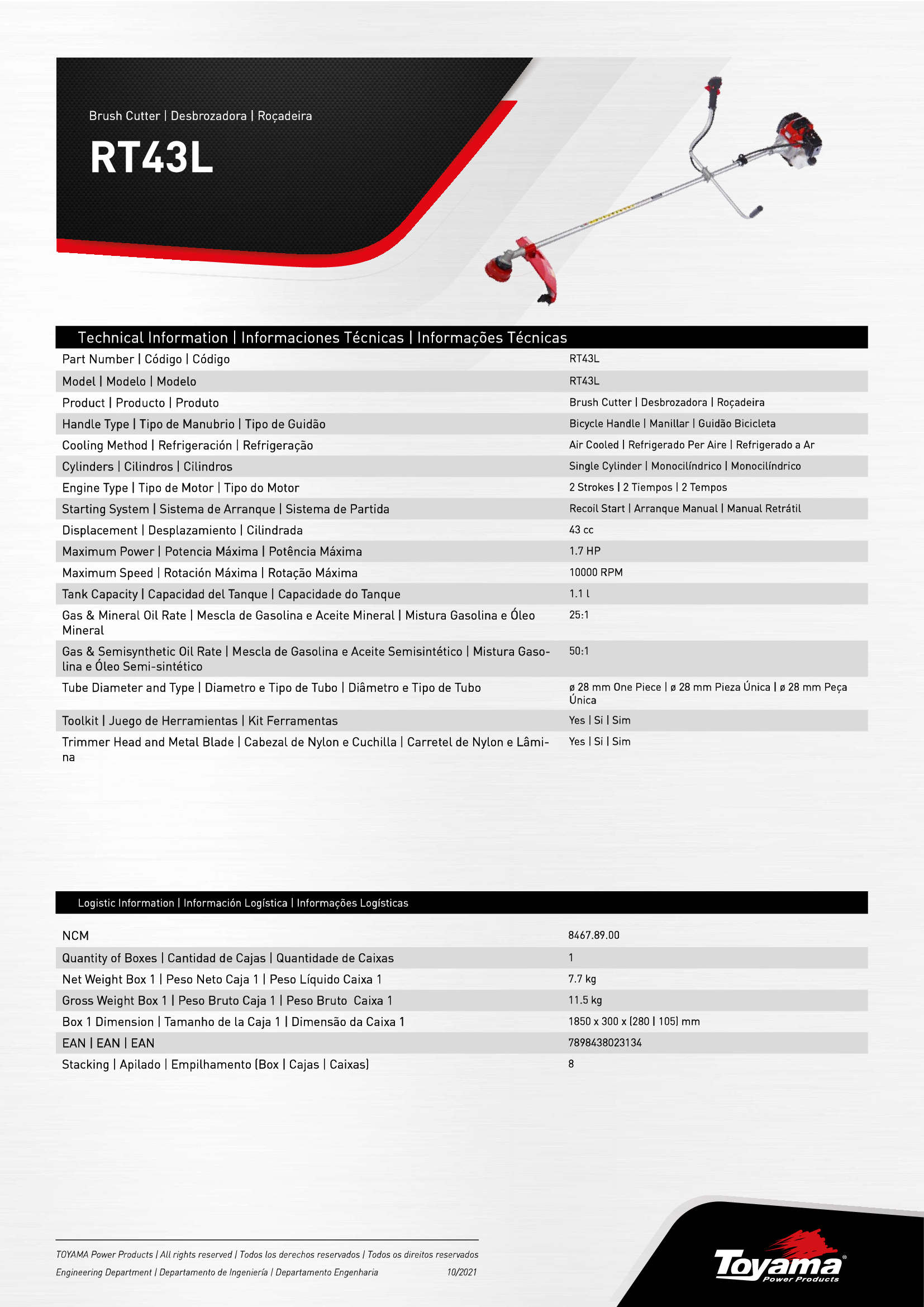 Desbrozadora Toyama RT43LB - 42,7 cc - Imagen 7