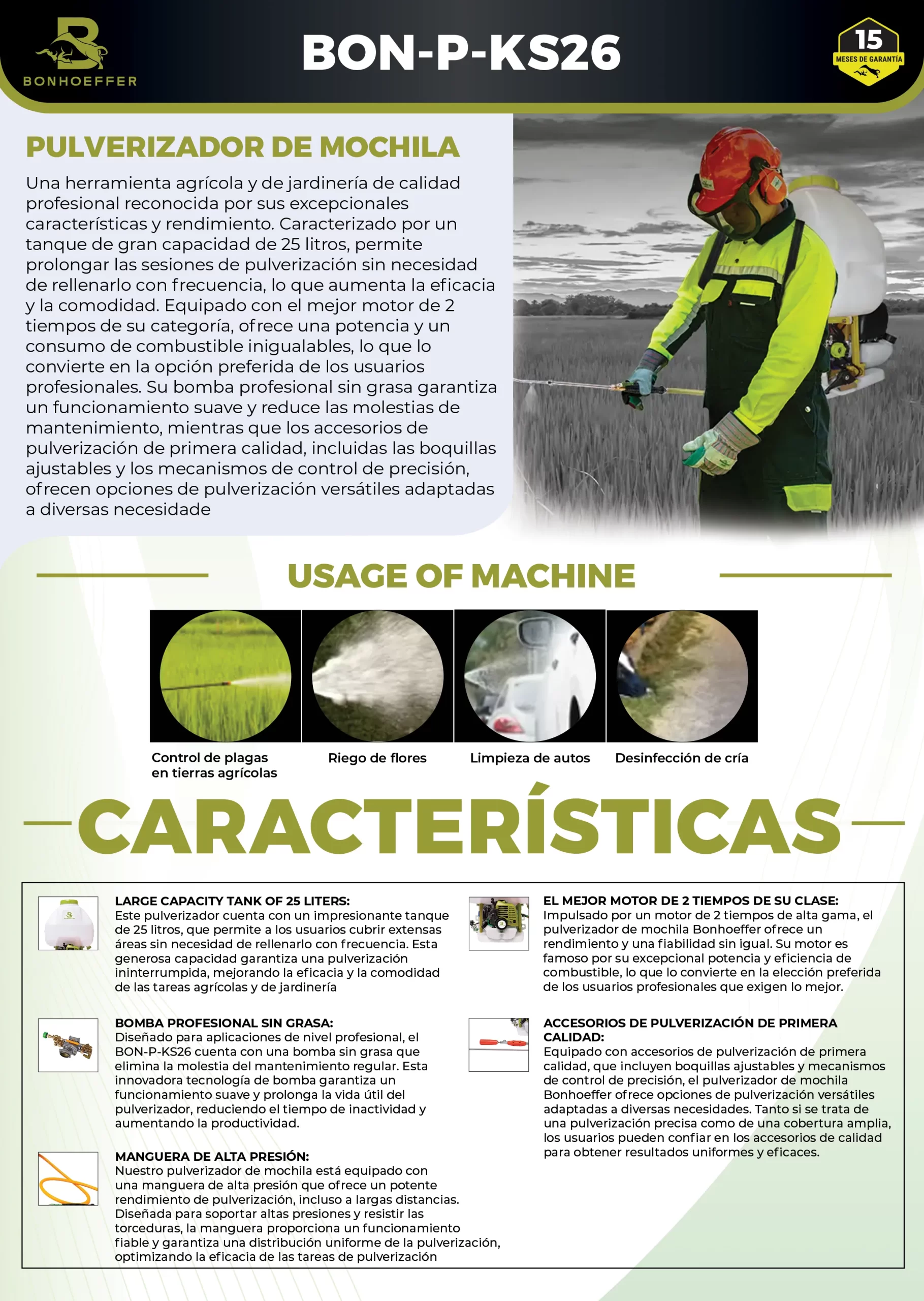 Fumigadora Bonhoeffer 25L de Alta Presión con Motor 1.2HP – Modelo BON-P-KS26 - Imagen 3