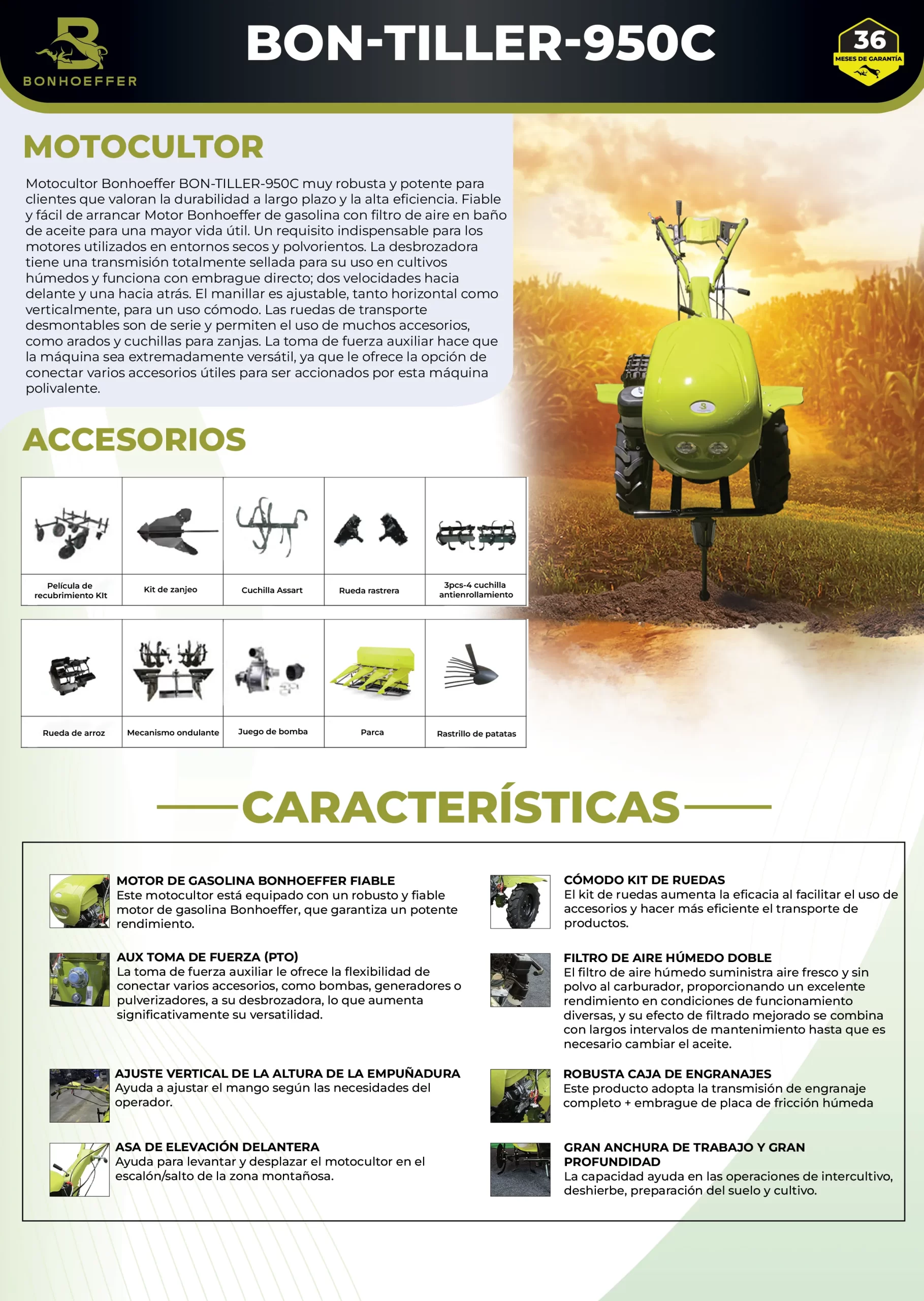 Motocultivador Bonhoeffer BON-TILLER-950C 14HP de 1350mm Ancho de Labranza - Imagen 3
