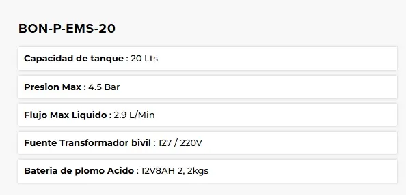 Fumigadora Bonhoeffer Eléctrica y Manual 2 en 1 de 20L – Batería 12V – Modelo BON-P-EMS-20 - Imagen 2