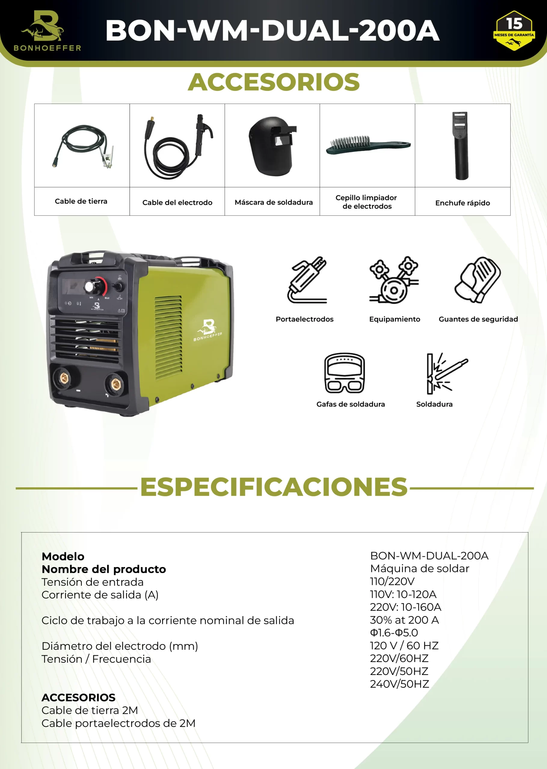 Soldadora Inversora Bonhoeffer BON-WM-DUAL-200A TIG/MMA 200A IGBT 110V/220V - Imagen 11