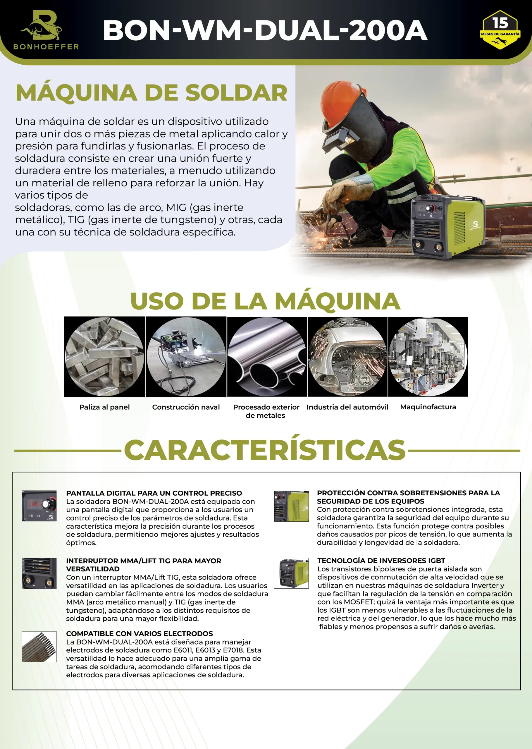 Soldadora Inversora Bonhoeffer BON-WM-DUAL-200A TIG/MMA 200A IGBT 110V/220V - Imagen 10
