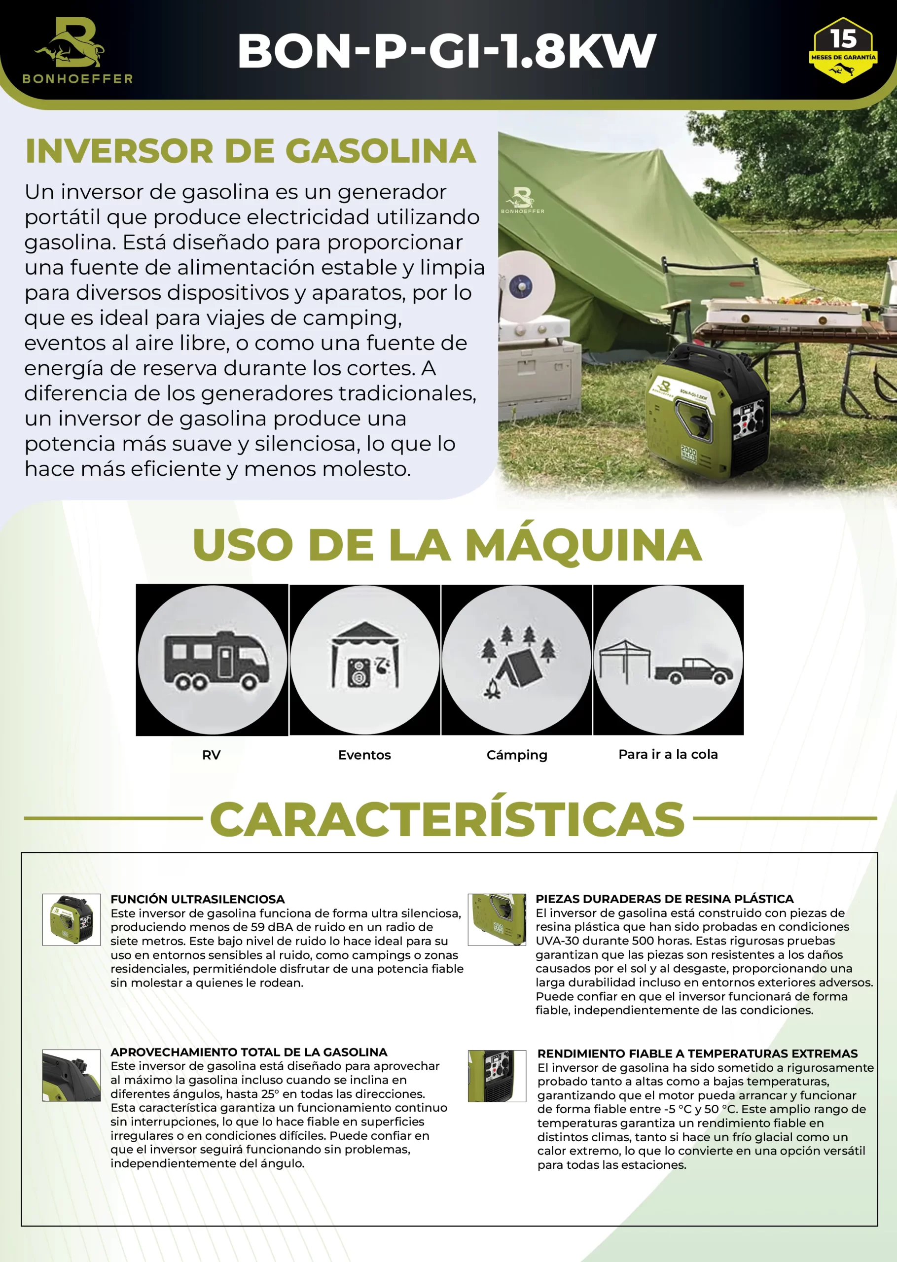 Generador Inversor a Gasolina Bonhoeffer BON-P-GI-1.8KW - Imagen 4