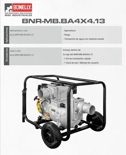 Motobomba Gasolinera Alta Presión 13HP 4×4” Heavy Duty | Bonelly Industrial