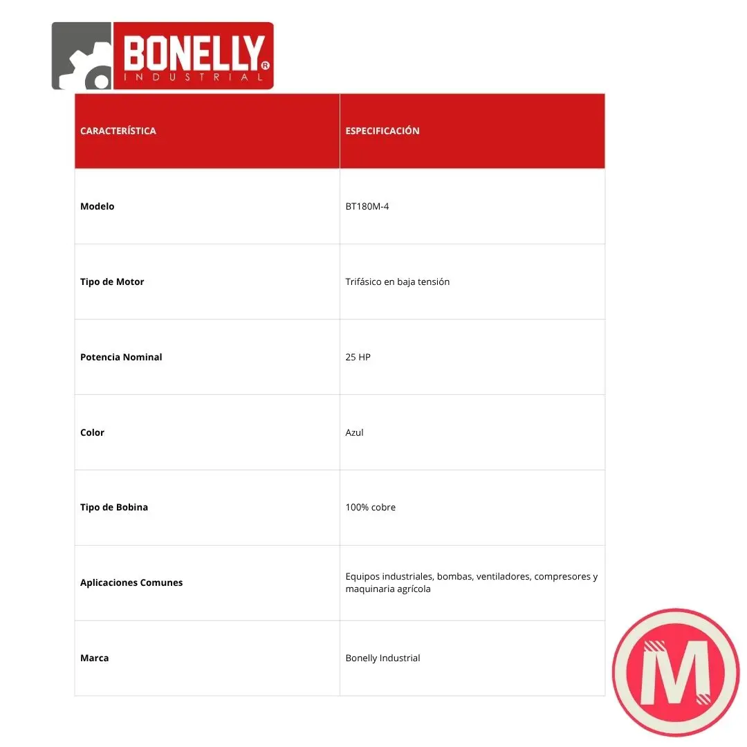 Motor Trifásico Bonelly Industrial 25HP (BT.AL180M-4)