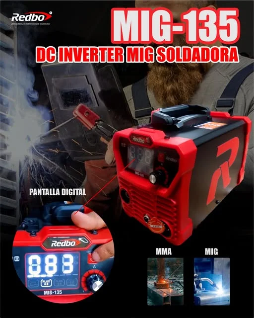 Soldadora Inverter Redbo MIG-135 135A 220V con gas / sin gas sinérgica